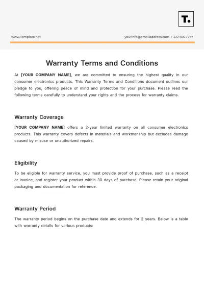 Free Warranty Terms and Conditions Template to Edit Online