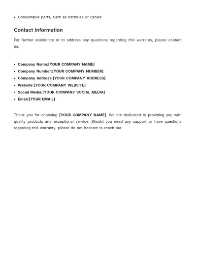Free Warranty Terms and Conditions Template to Edit Online