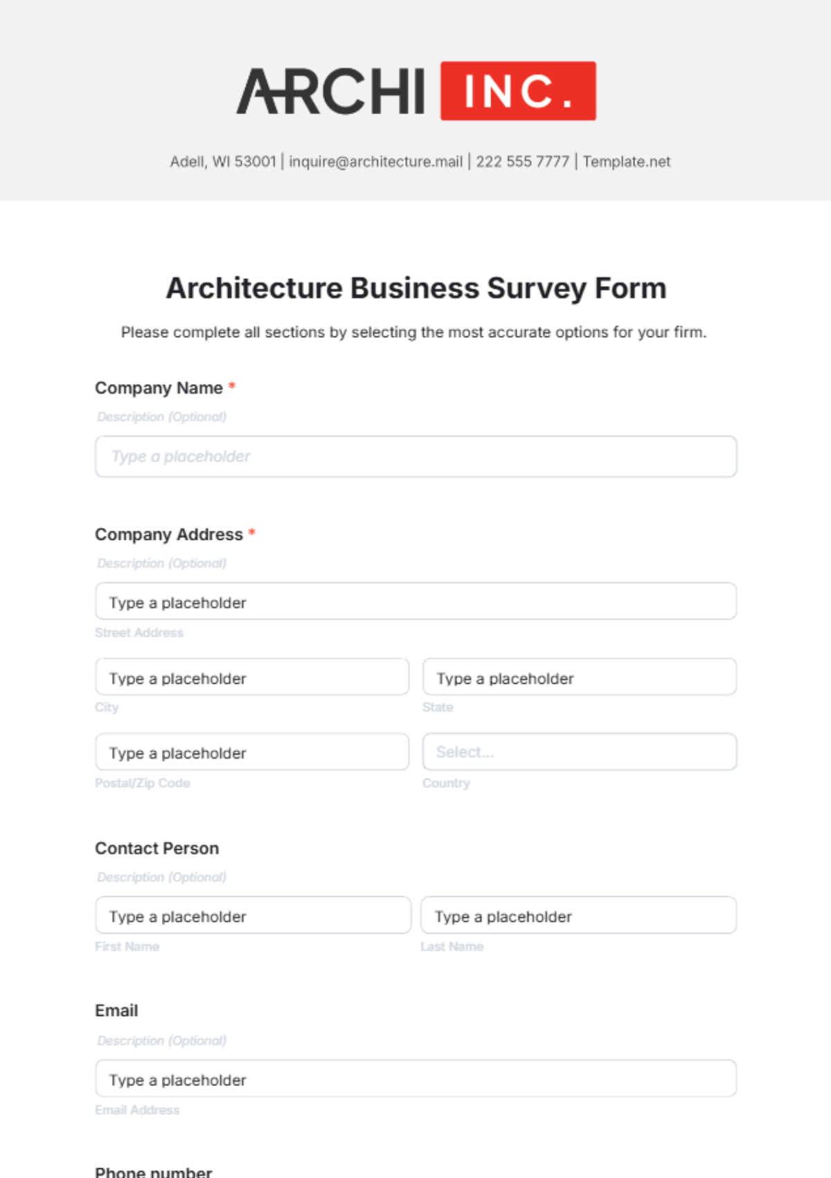 Free Architecture Business Survey Form Template