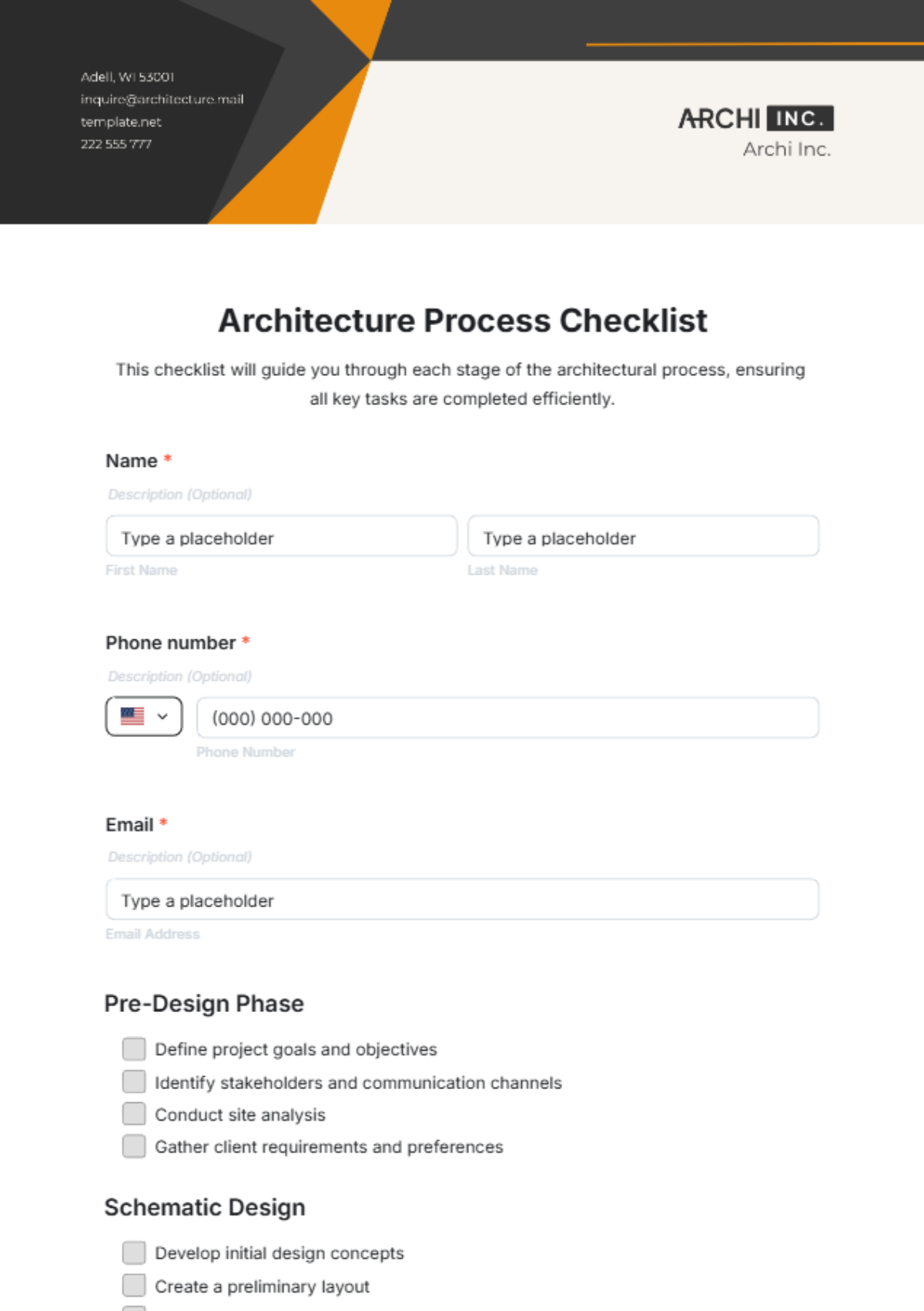 Architecture Process Checklist Form Template - Edit Online & Download