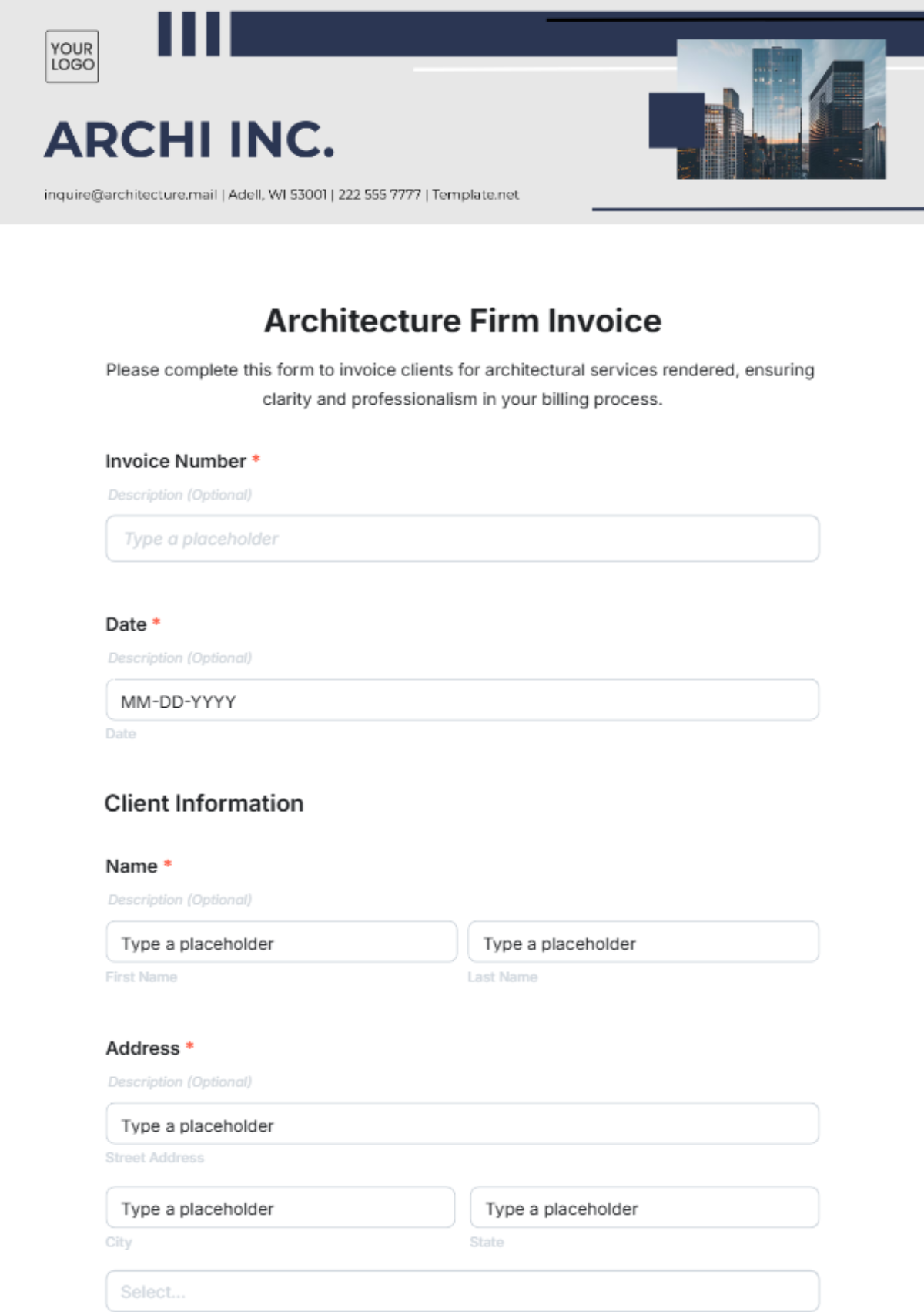 Architecture Firm Invoice Form Template - Edit Online & Download