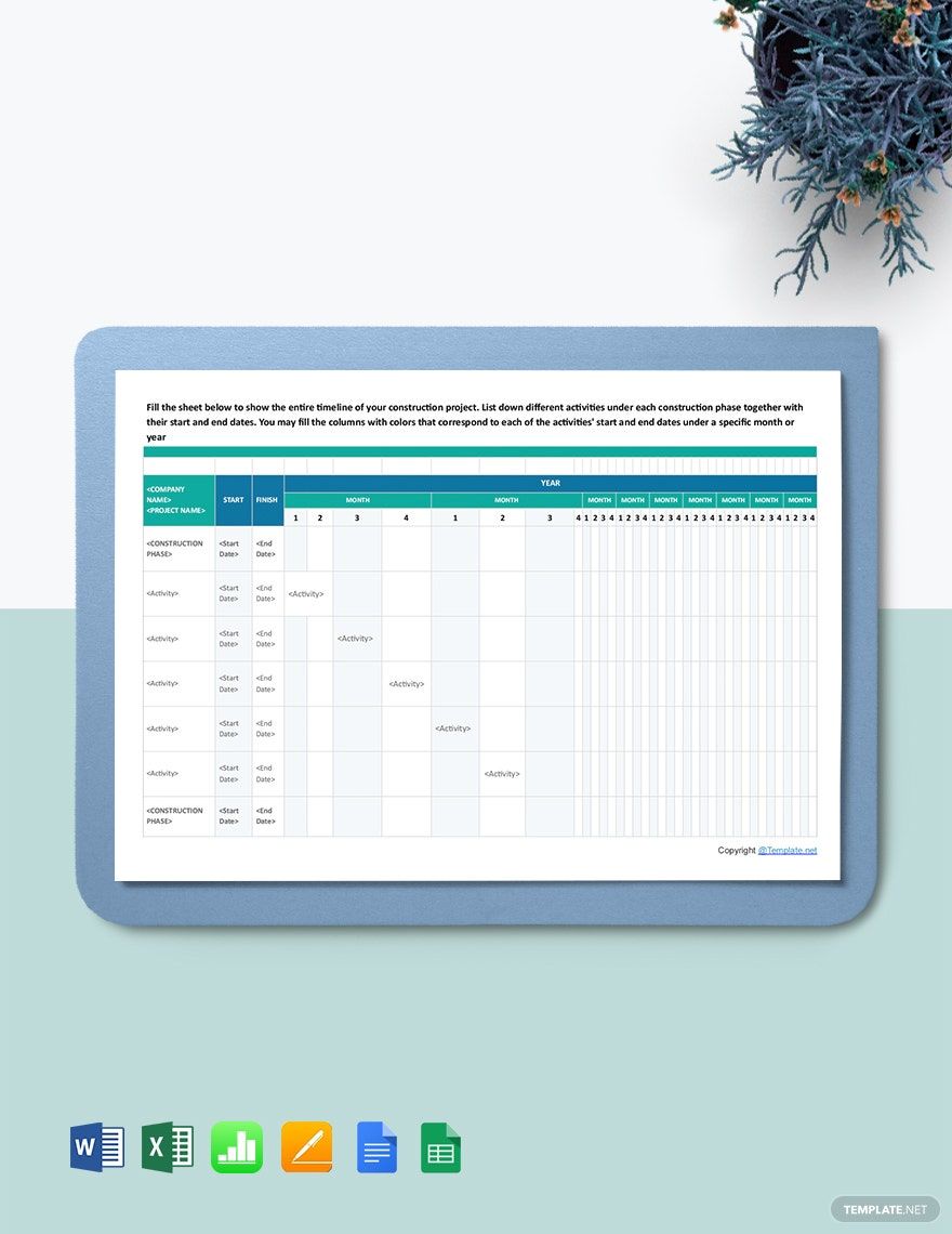 Printable Construction Schedule Template in Word, Excel, Apple Numbers, Pages, Google Docs, Google Sheets - Download | Template.net