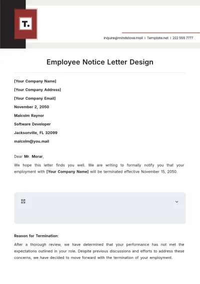 Free Employee Notice Letter Design Template to Edit Online