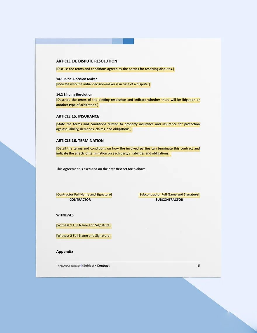 Simple Subcontract Agreement Template
