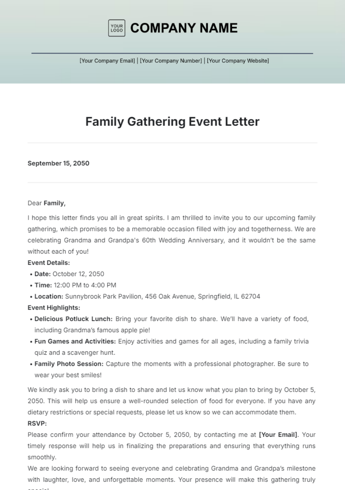 Family Gathering Event Letter Template - Edit Online & Download