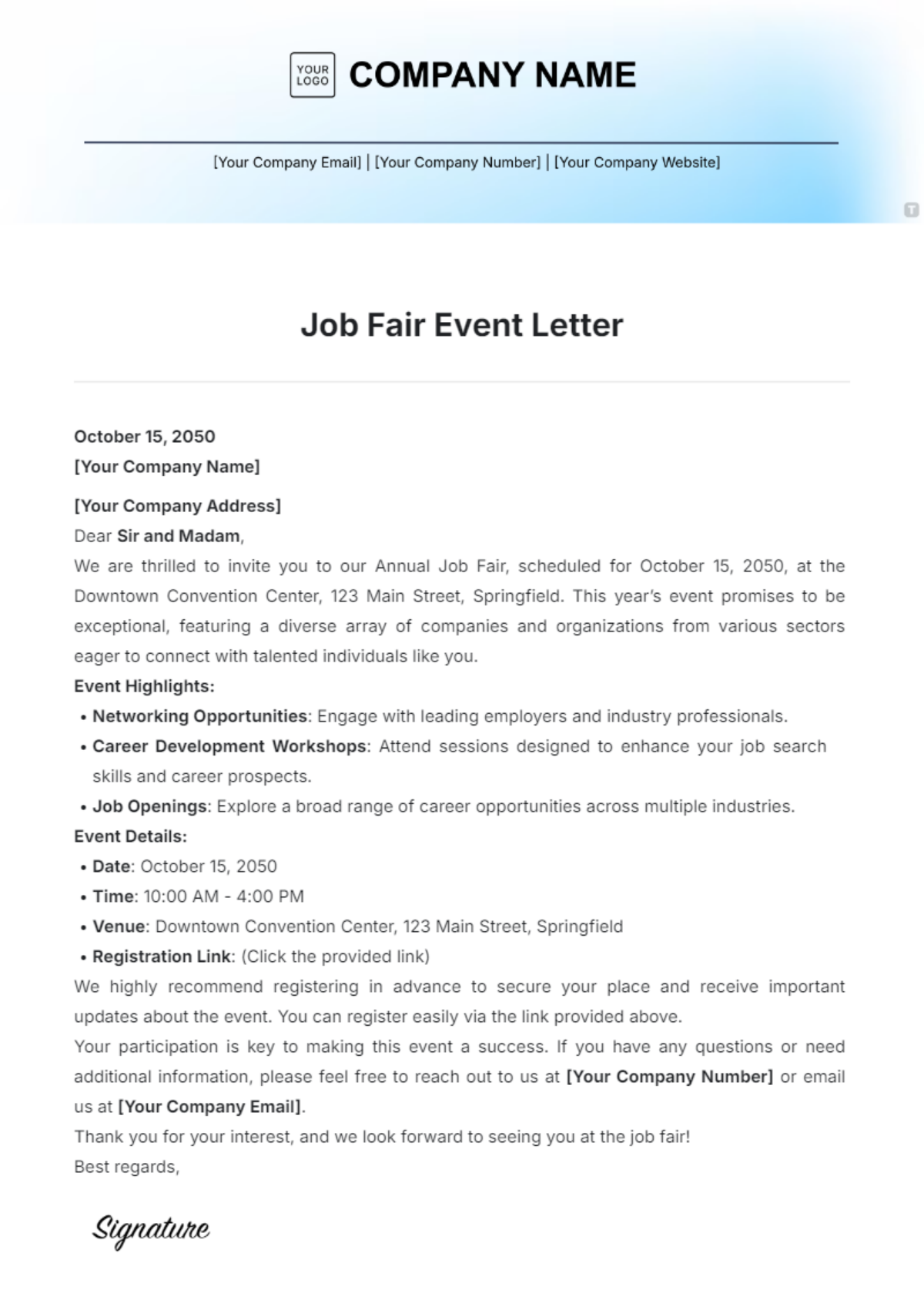 Job Fair Event Letter Template - Edit Online & Download