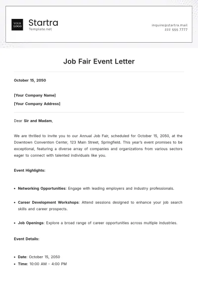 Free Job Fair Event Letter Template to Edit Online