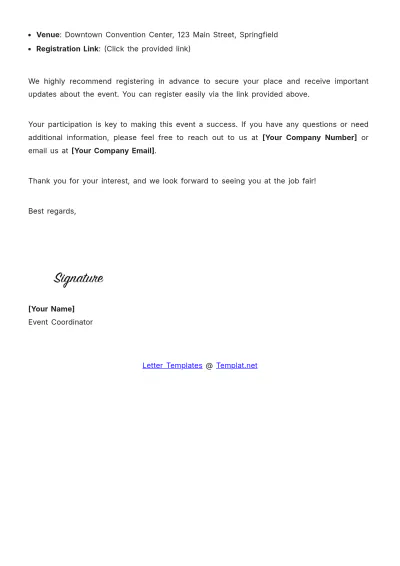 Free Job Fair Event Letter Template to Edit Online