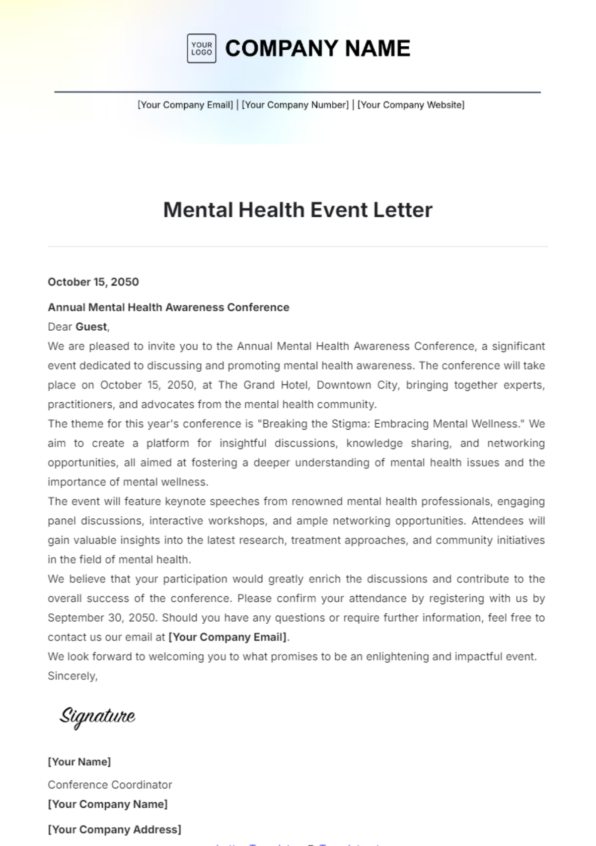 Mental Health Event  Letter Template - Edit Online & Download