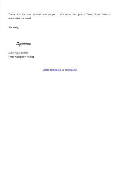 Free Talent Show Event Letter Format Template to Edit Online