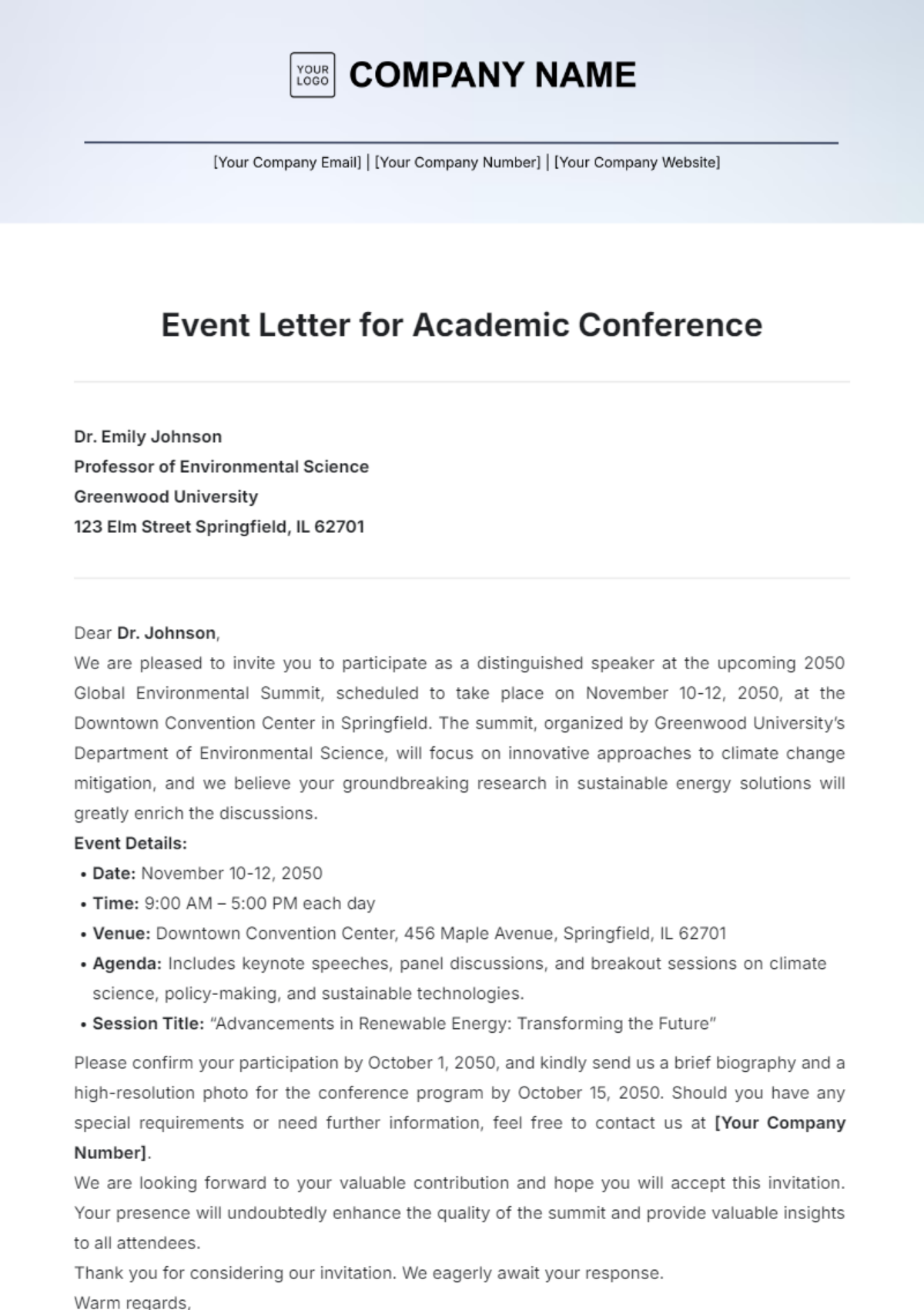 Event Letter for Academic Conference Template - Edit Online & Download