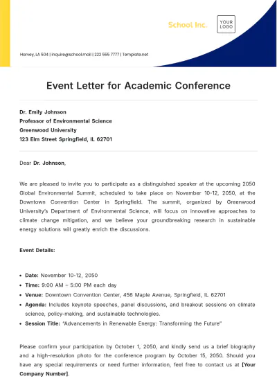 Free Event Letter for Academic Conference Template to Edit Online