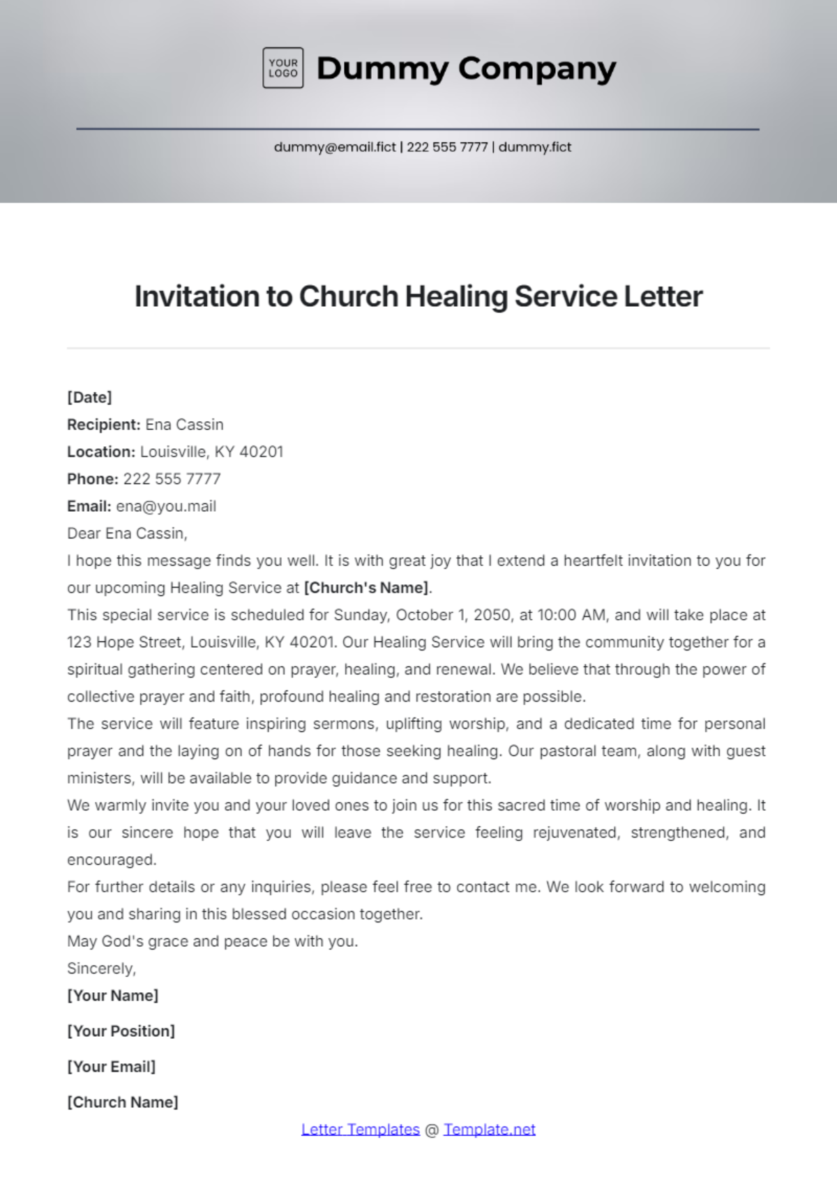 Invitation to Church Healing Service Template - Edit Online & Download