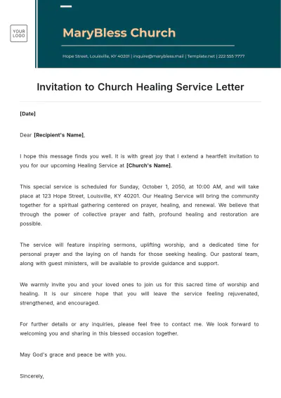 Free Invitation to Church Healing Service Template to Edit Online