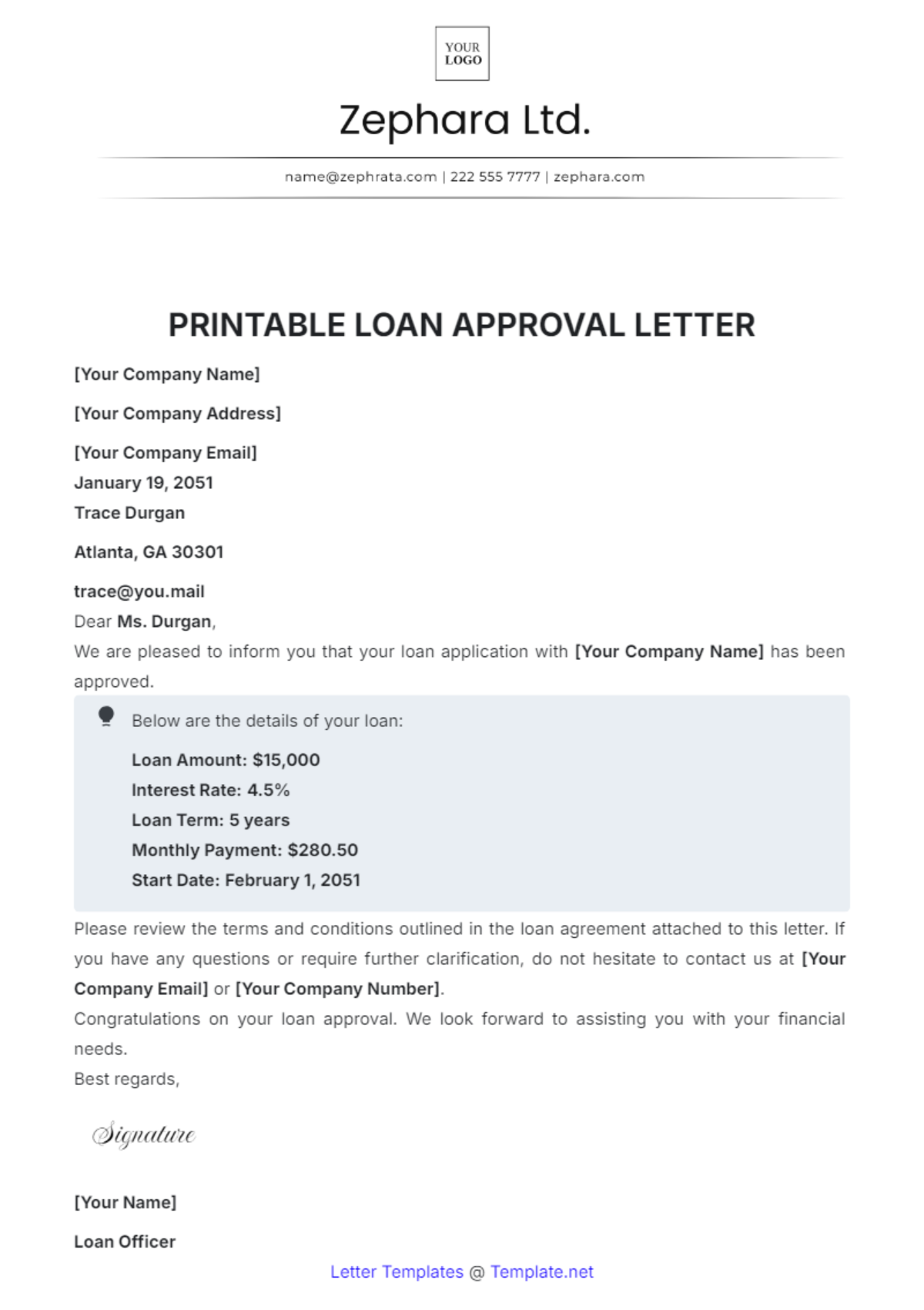 Printable Loan Approval Letter Template - Edit Online & Download