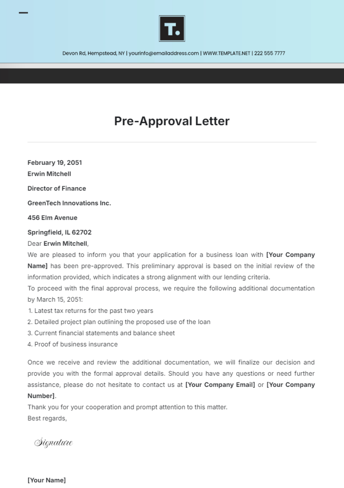 Pre-Approval Letter Template - Edit Online & Download