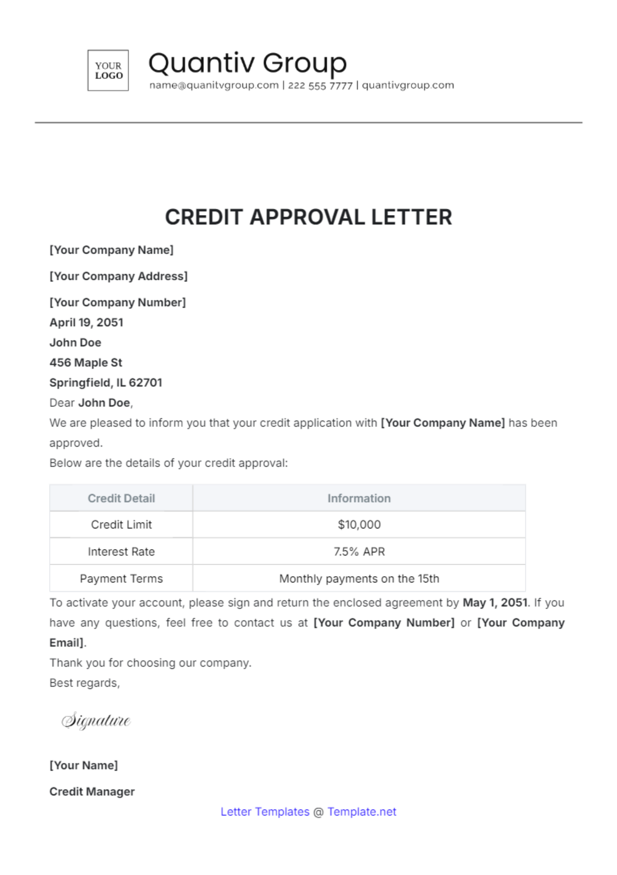 Credit Approval Letter Template - Edit Online & Download