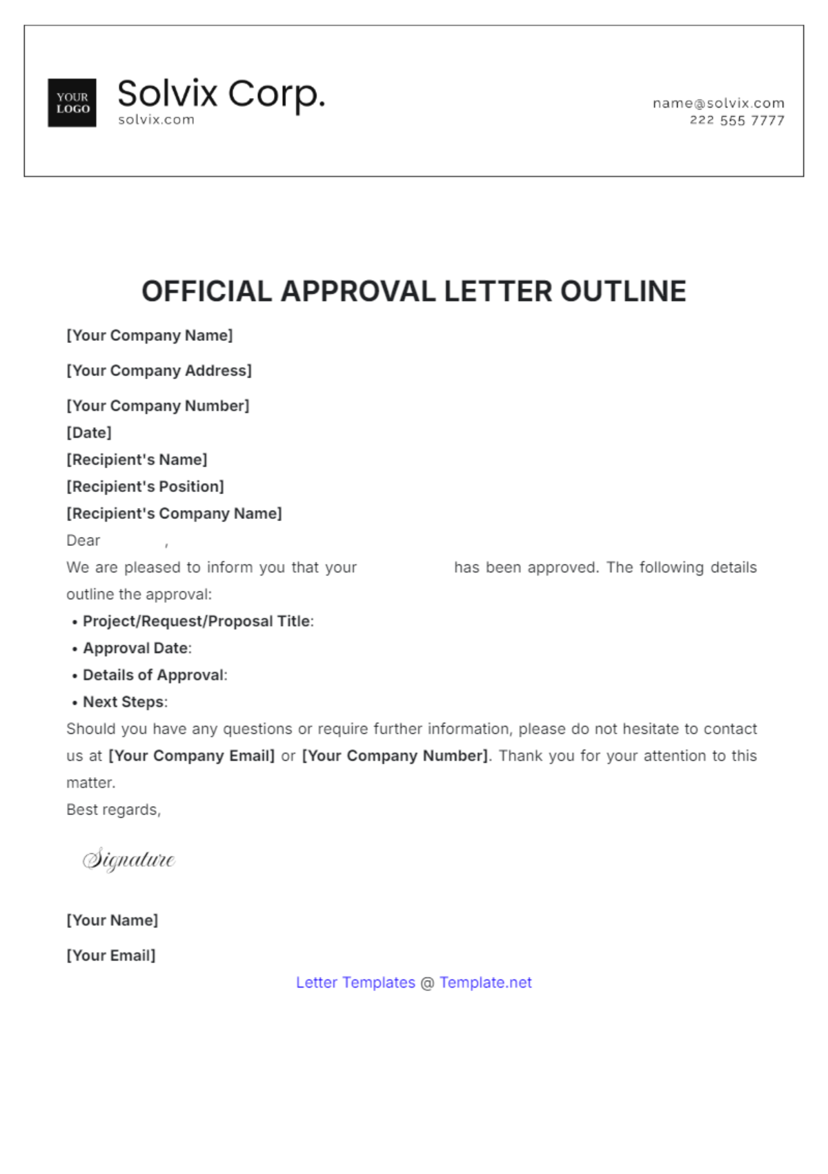 Official Approval Letter Outline Template - Edit Online & Download