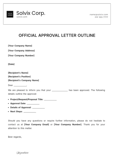 Free Official Approval Letter Outline Template to Edit Online