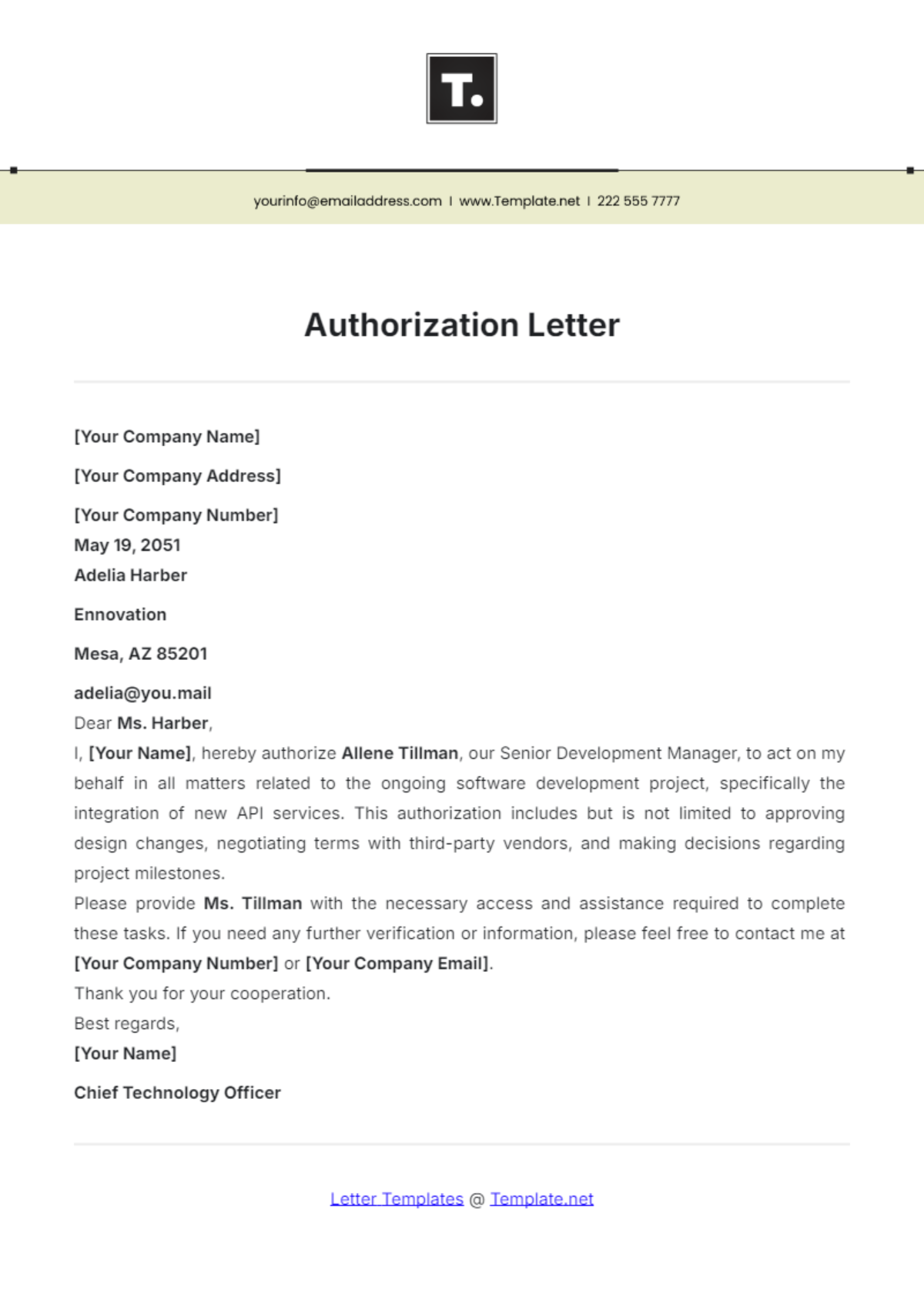 Authorization Letter Template - Edit Online & Download