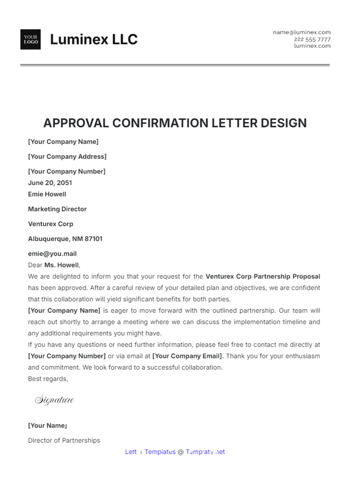 Approval Confirmation Letter Design Template - Edit Online & Download