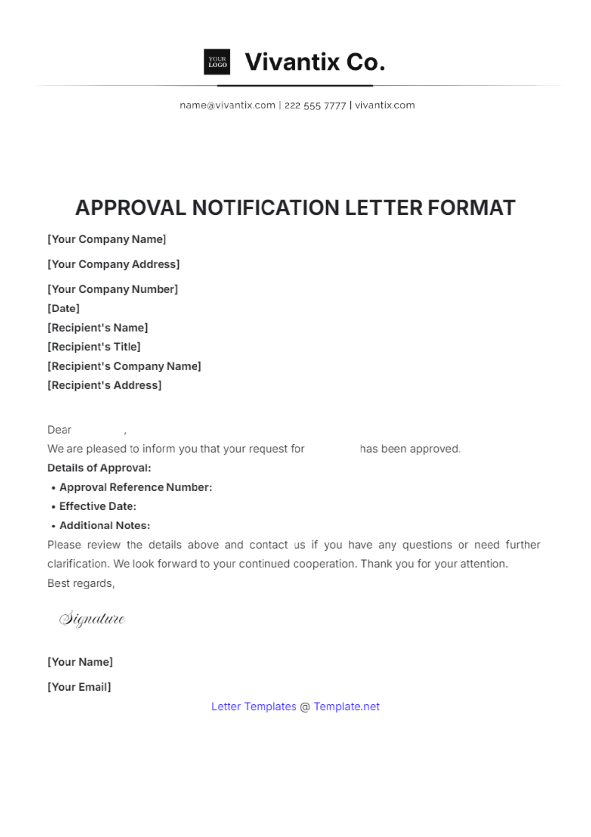 Approval Notification Letter Format Template - Edit Online & Download