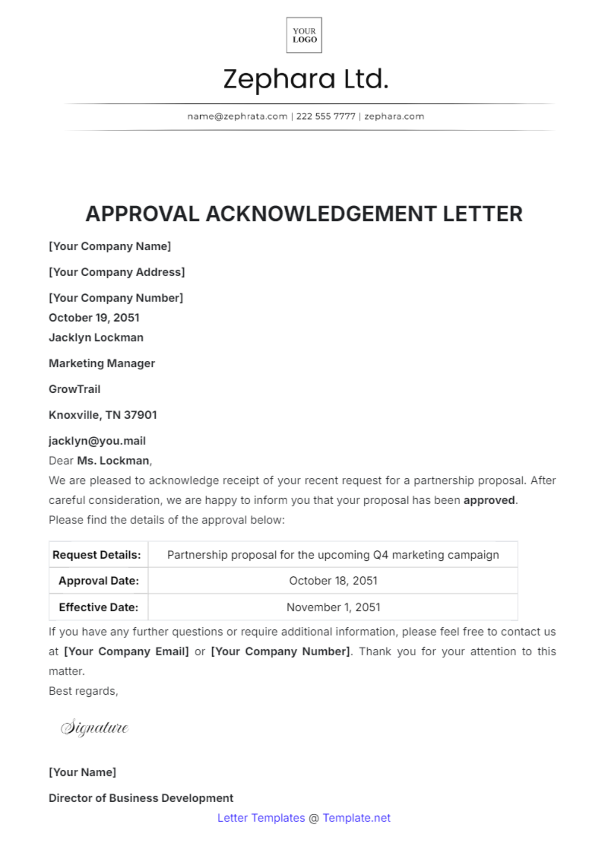 Approval Acknowledgement Letter Template - Edit Online & Download