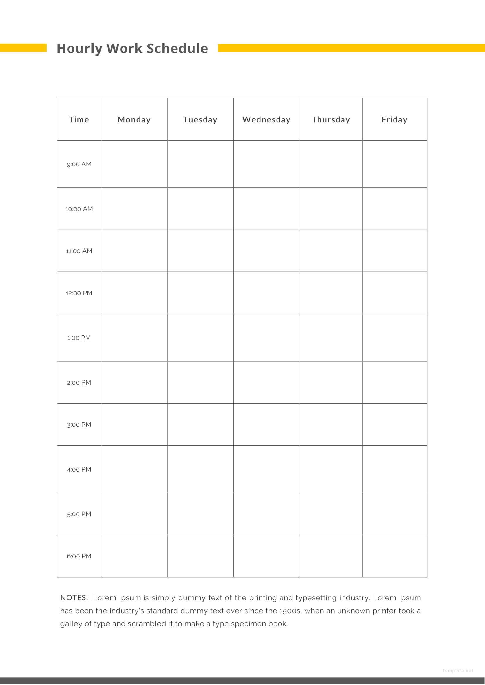 Hourly Work Schedule Template in Microsoft Word