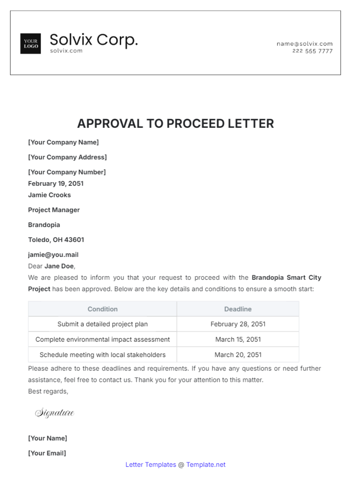 Approval to Proceed Letter Template - Edit Online & Download