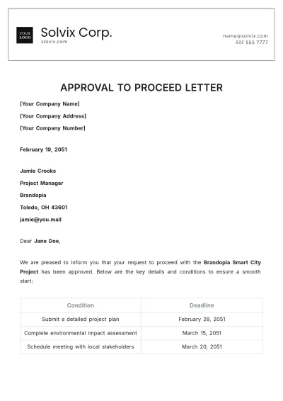 Free Approval to Proceed Letter Template to Edit Online