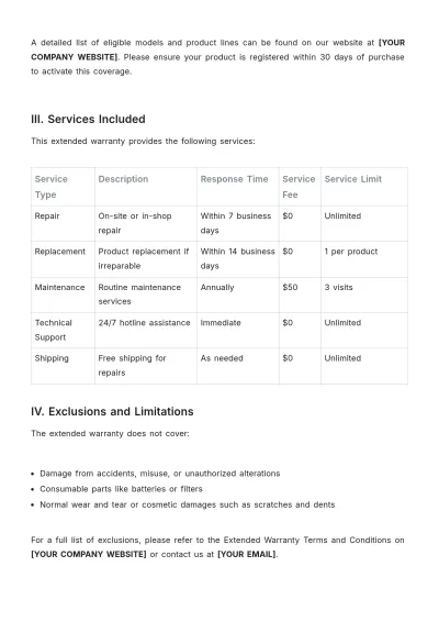 Free Warranty Coverage Layout Template to Edit Online