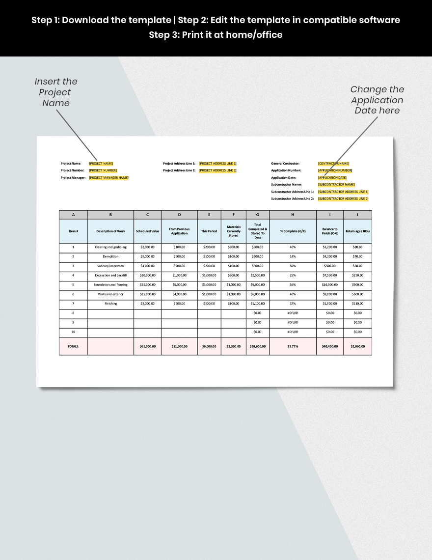 Schedule of Values Construction Template