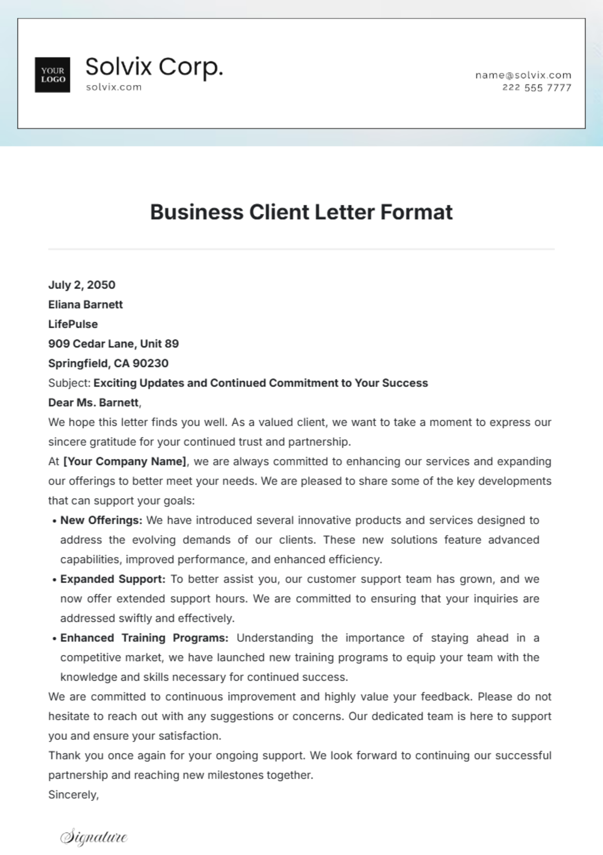 Business Client Letter Format Template - Edit Online & Download