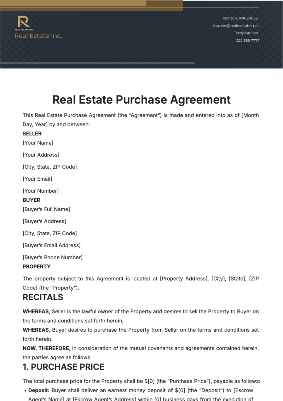 Real Estate Purchase Agreement Template - Edit Online & Download