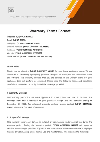 Free Warranty Terms Format Template to Edit Online