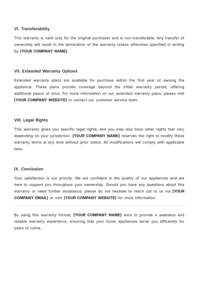 Free Warranty Terms Format Template to Edit Online