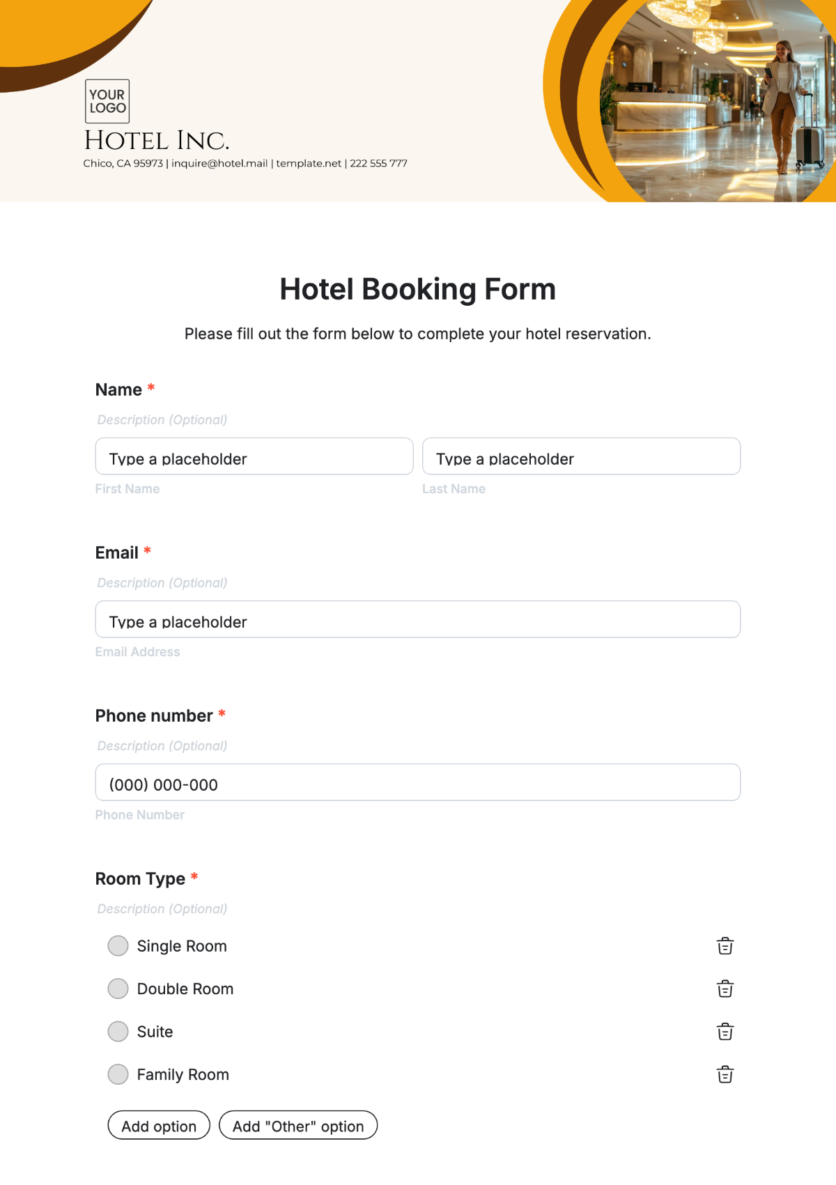 Hotel Booking Form Template - Edit Online & Download