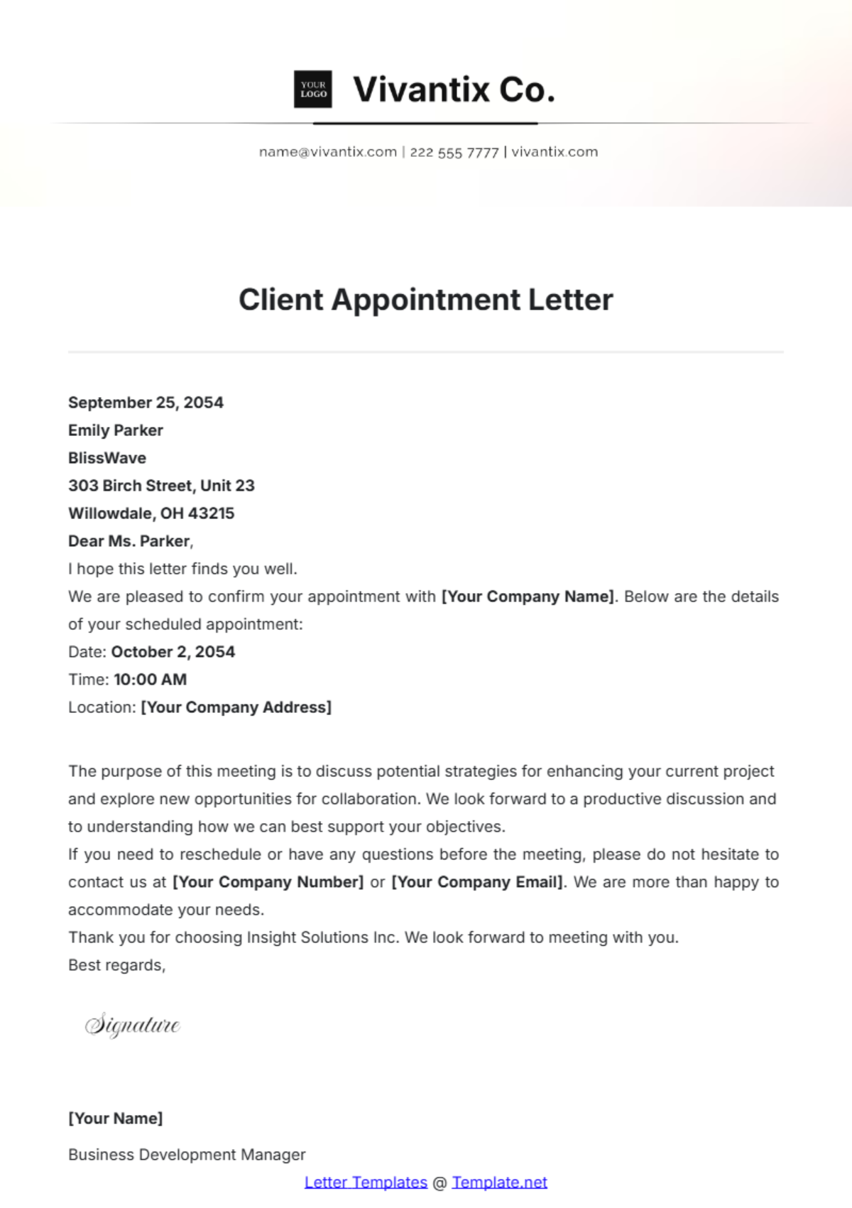 Client Appointment  Letter Template - Edit Online & Download