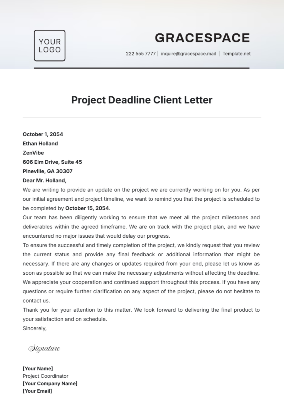 Project Deadline Client Letter Template - Edit Online & Download