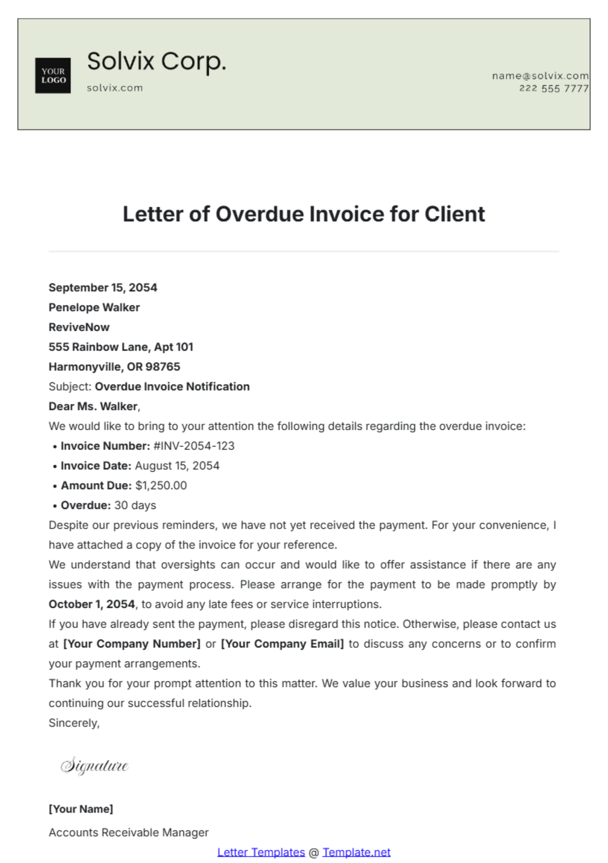 Letter of Overdue Invoice for Client Template - Edit Online & Download