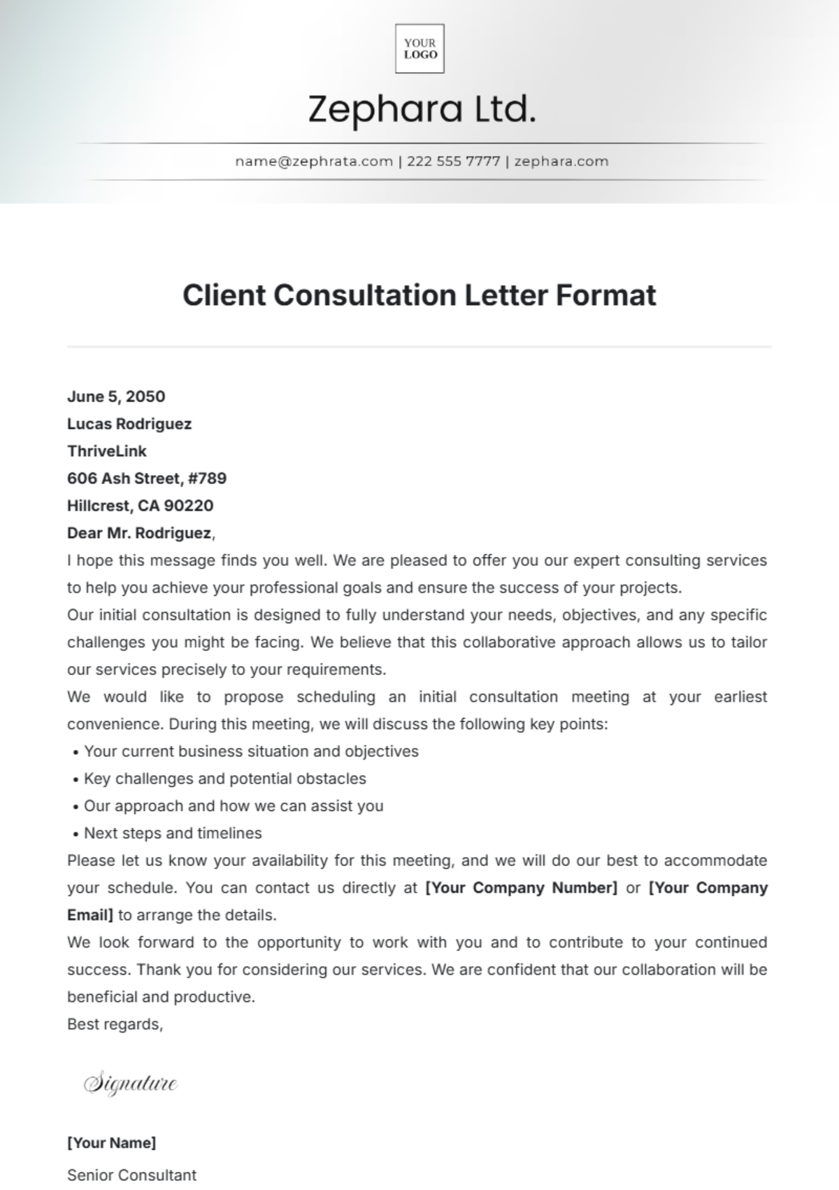 Client Consultation Letter Format Template - Edit Online & Download