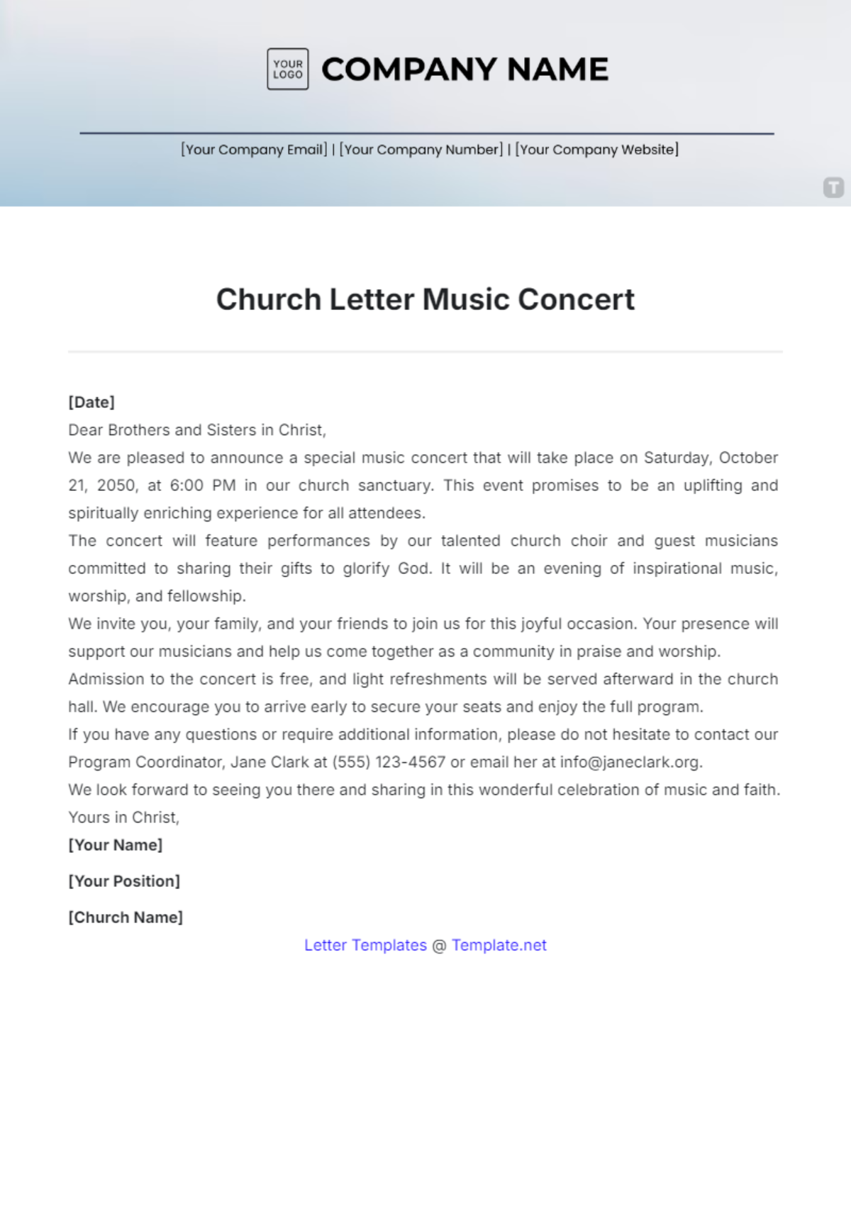 Church Letter Music Concert  Template - Edit Online & Download