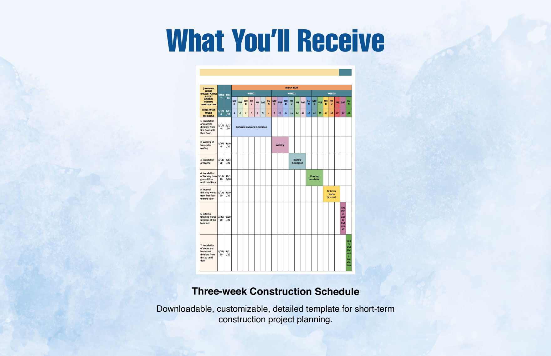 Three-Week Construction Schedule Template
