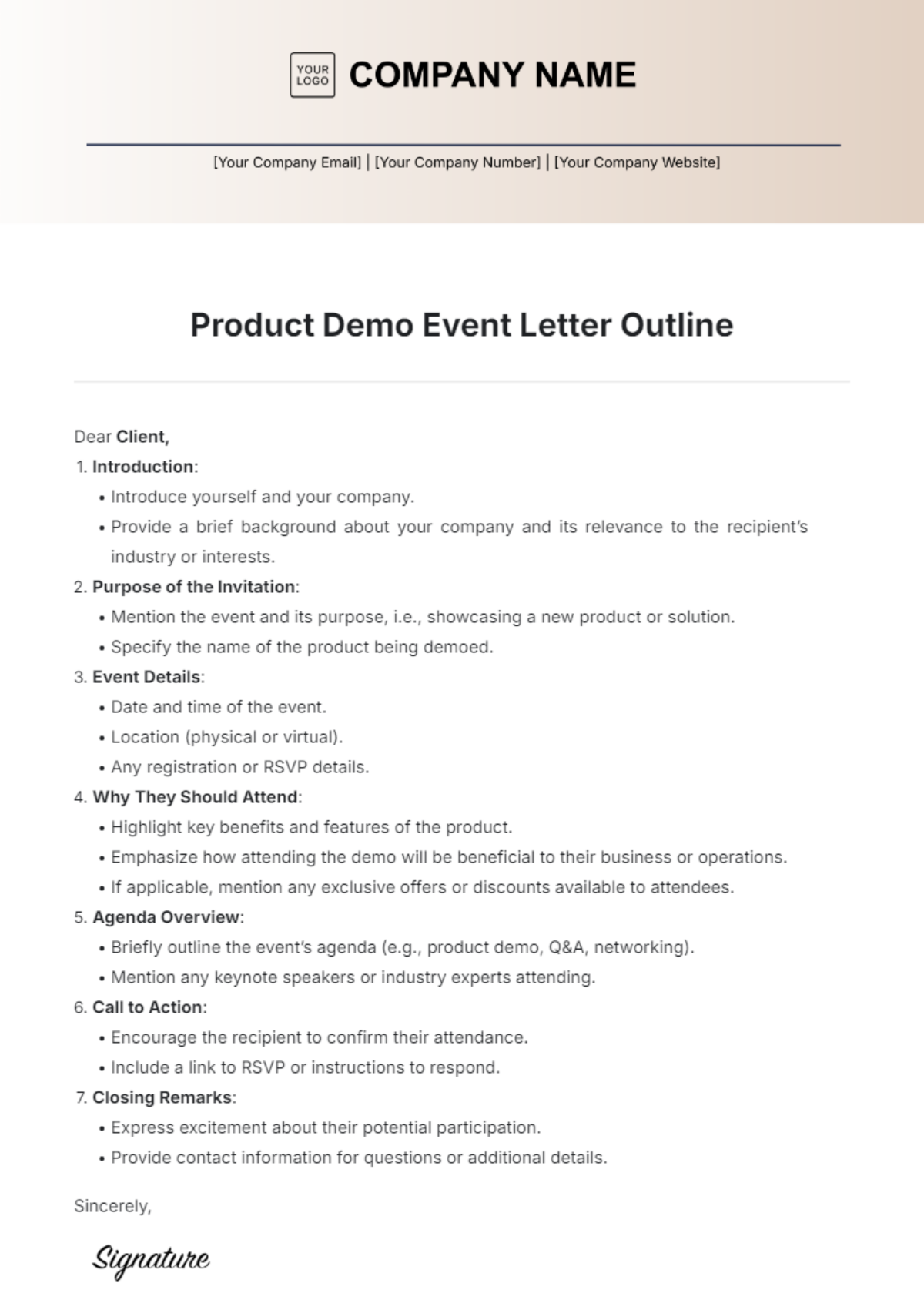 Product Demo Event Letter Outline Template - Edit Online & Download