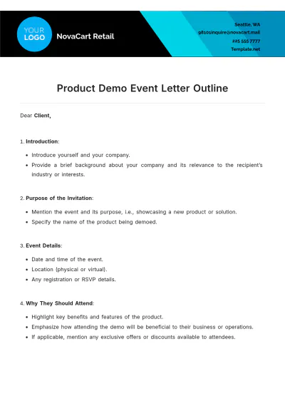 Free Product Demo Event Letter Outline Template to Edit Online