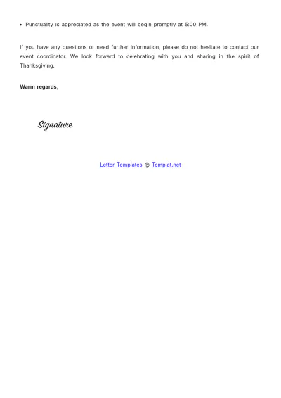 Free Thanksgiving Event Letter Template to Edit Online