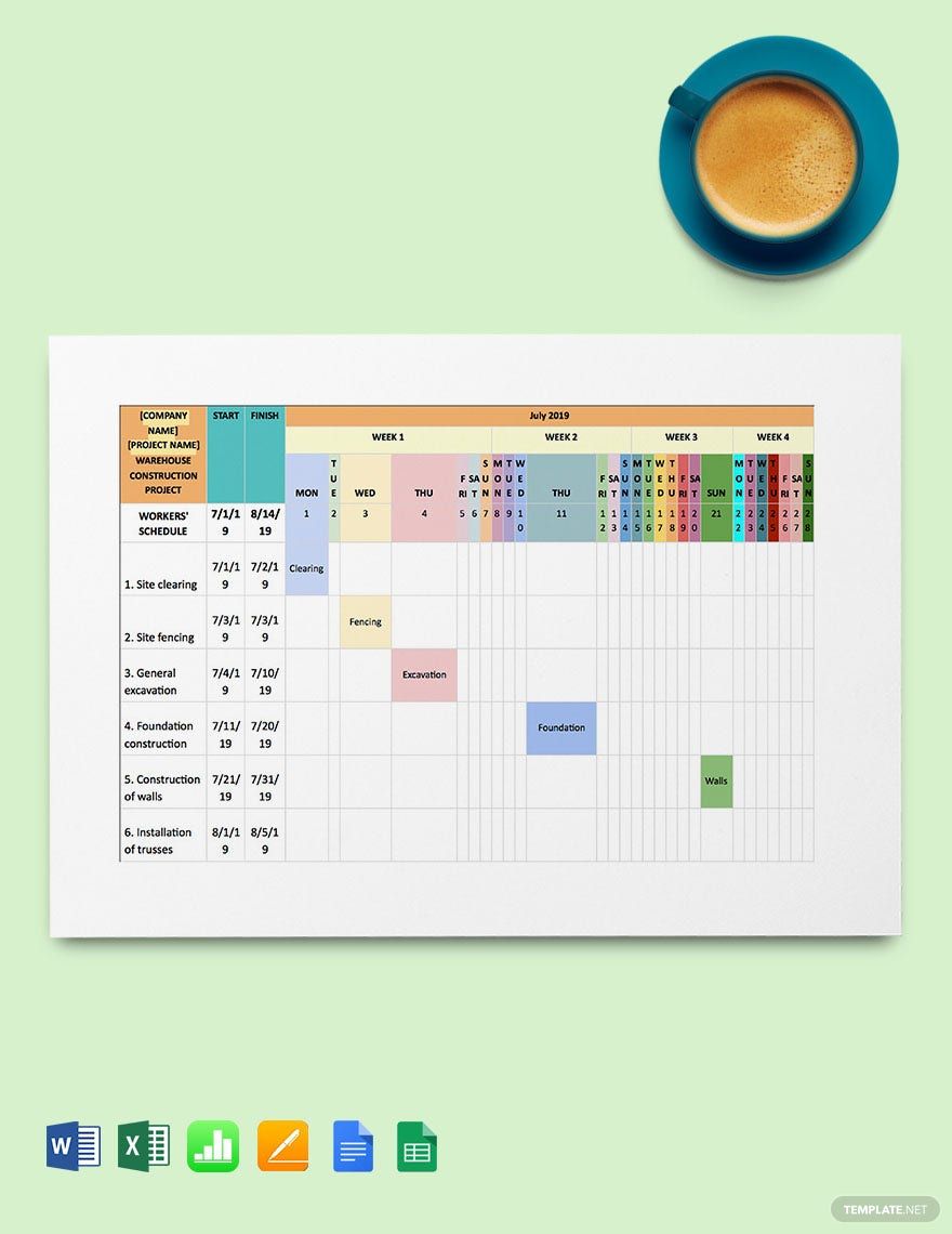 Construction Labor Schedule Template in Word, Google Docs, Excel, Google Sheets, Apple Pages, Apple Numbers