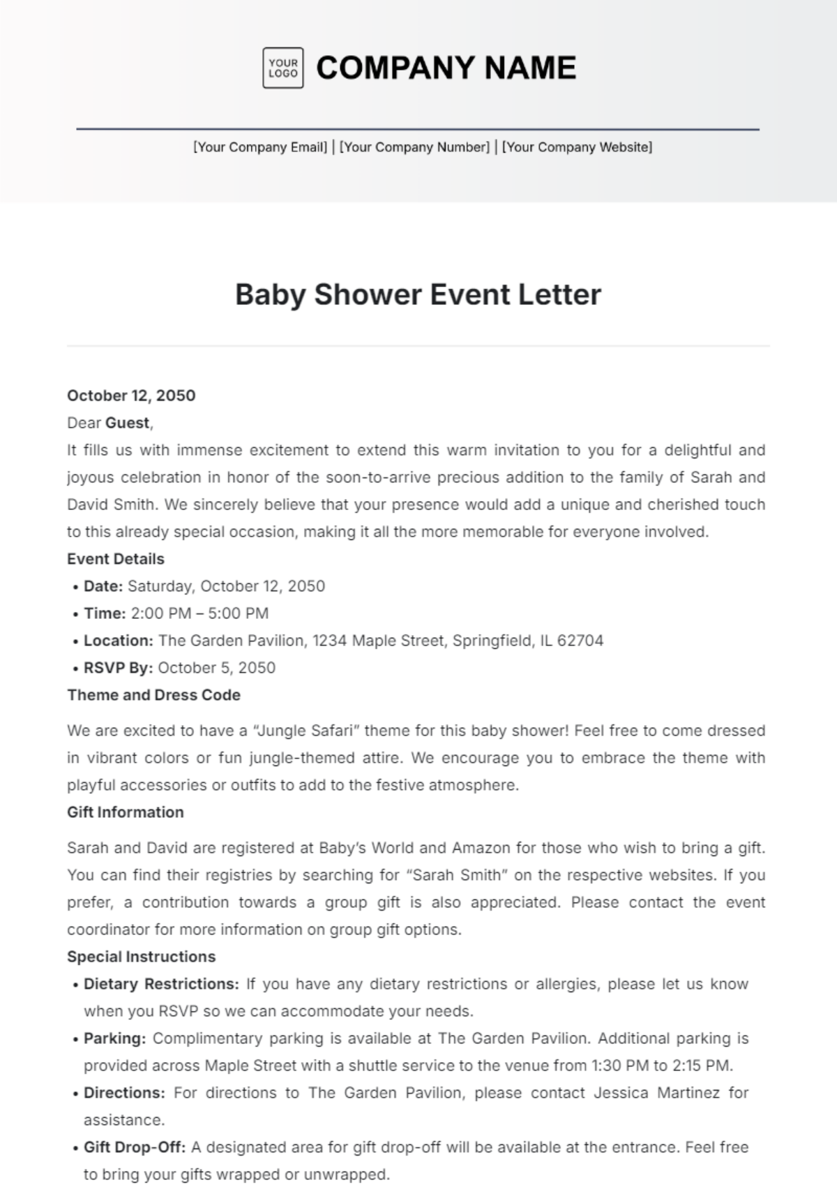 Baby Shower Event Letter Template - Edit Online & Download