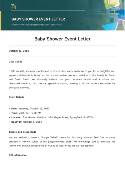 Free Baby Shower Event Letter Template to Edit Online