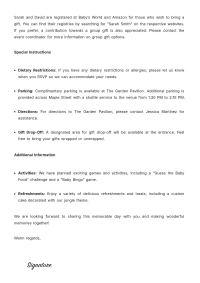 Free Baby Shower Event Letter Template to Edit Online
